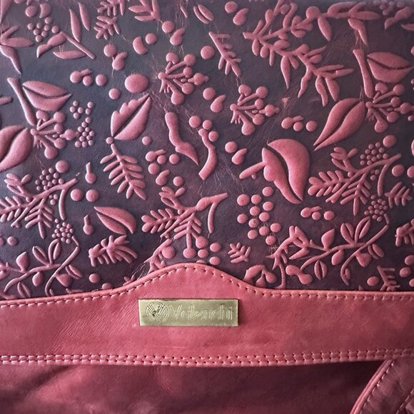 Valenchi Flower Embossed Red Leather Purse Hand Crafted Crossbody Sling Bag - Picture 8 of 11